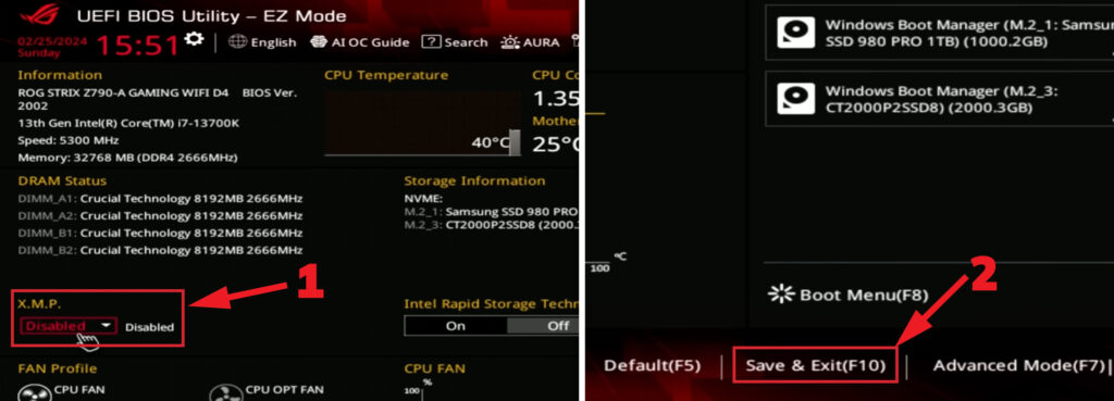 screen activation XMP bios ASUS