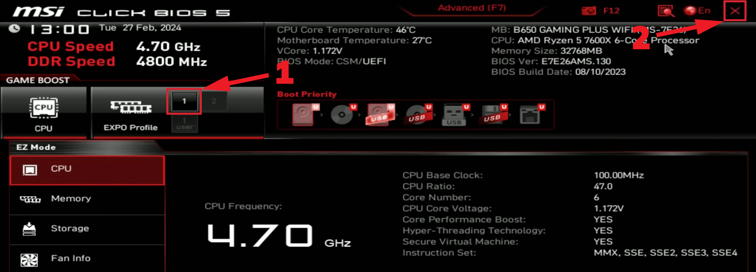 screen activation XMP bios MSI
